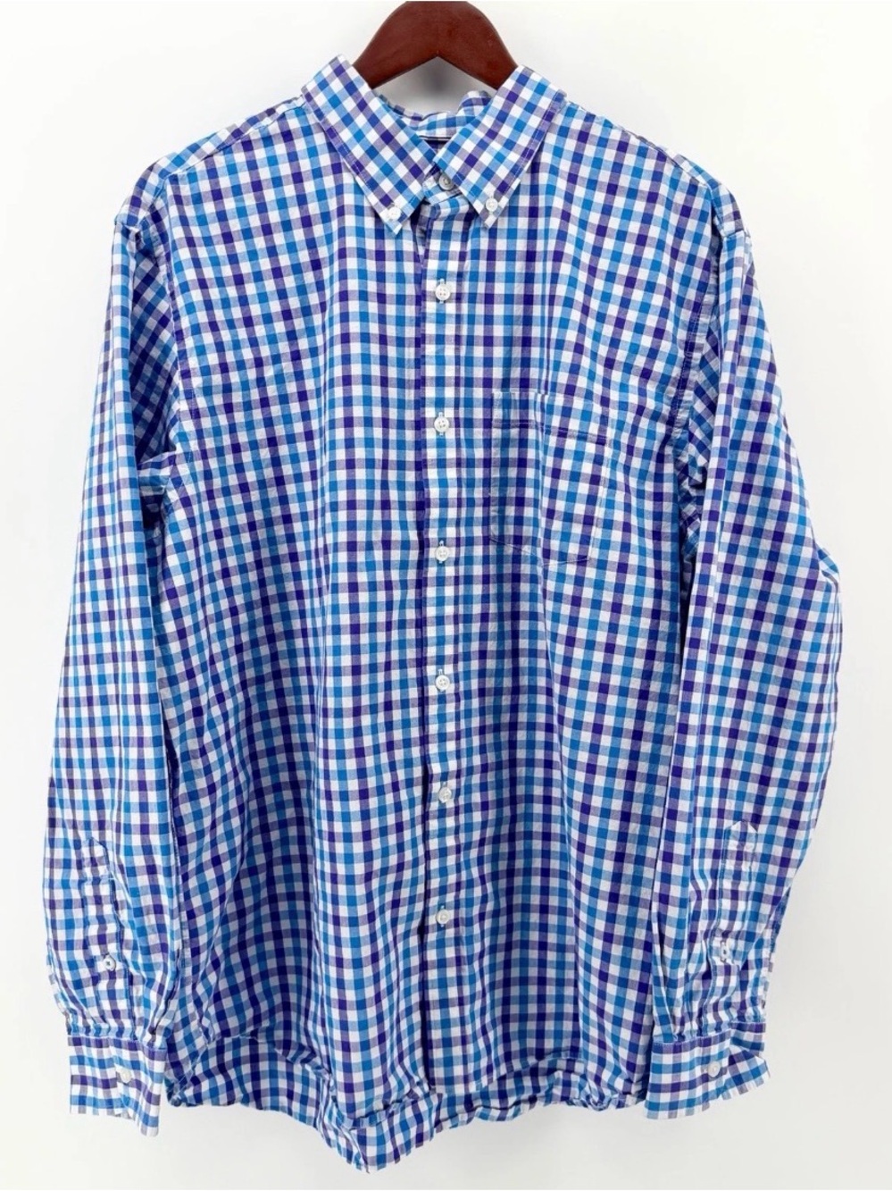 Old‎ Navy Men's XL Blue Purple Gingham Plaid Long Sleeve Button Down Shirt
